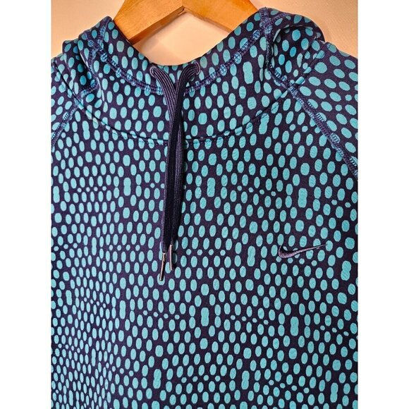 Nike Therma-Fit Sweatshirt Hooded Pullover Size Medium Blue & Teal Polka Dot - Picture 2 of 7